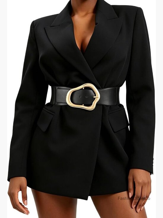 Wide Stretchy Leather Belt with Gold Buckle for Dresses main image 7